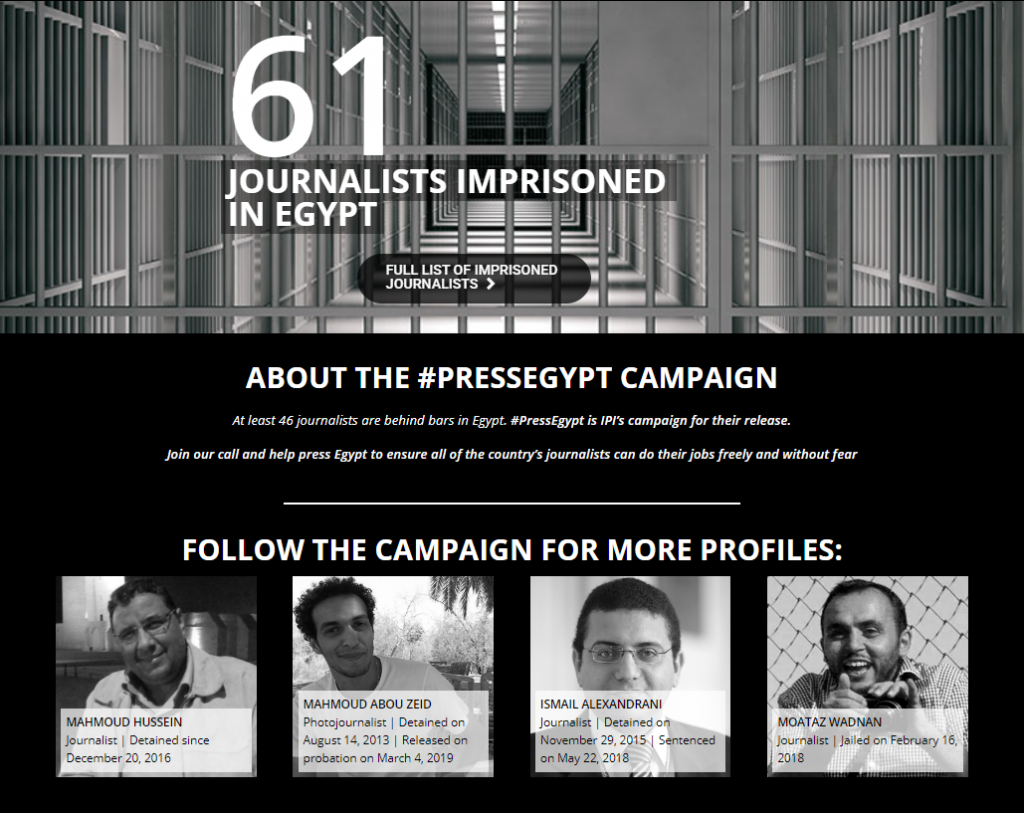 added that a total of 61 journalists are currently behind bars in Egypt