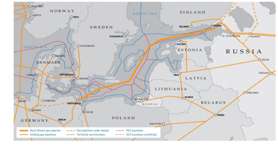 خارطة الأنبوب الرابط بين روسيا وألمانيا (Nord Stream)