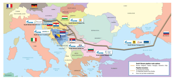 خارطة الأنبوب الرابط بين روسيا وإيطاليا ( South Stream)