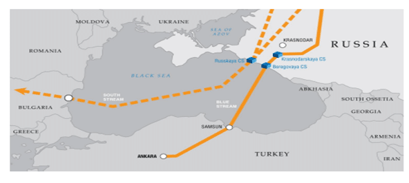 خارطة الأنبوب الرابط بين روسيا وتركيا ( Blue Stream)